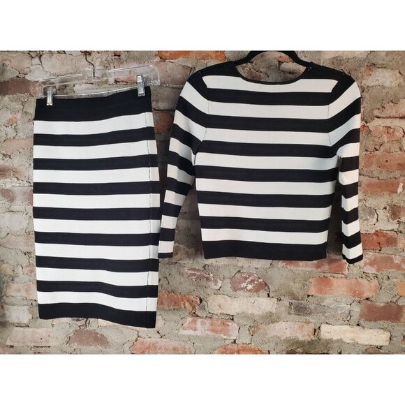 Jealous Tomato Womens Sz L Knit Set Skirt & Shirt Sweater Black & White Crop Top - Picture 2 of 4